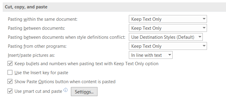 shortcut for pasting text only in word 2013