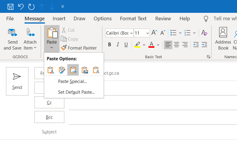 outlook for mac ribbon paste unformatted text